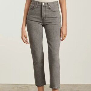 Everlane The ’90s Cheeky Jean Gray Distressed Raw Edge Denim Pants Sz 27 Reg